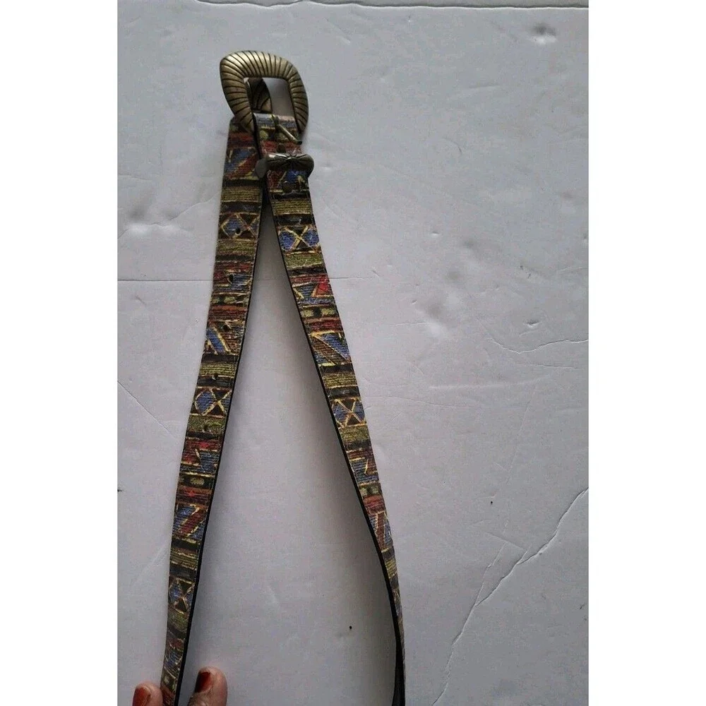Vtg Artisanal Belt Elite Fresno California Medium Brass Buckle Boho Southwestern